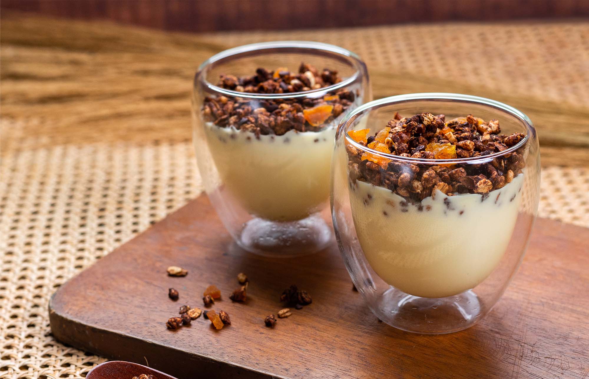 Smooth and Silky White Chocolate Mousse w/ Crunchy Cacao Nibs Granola