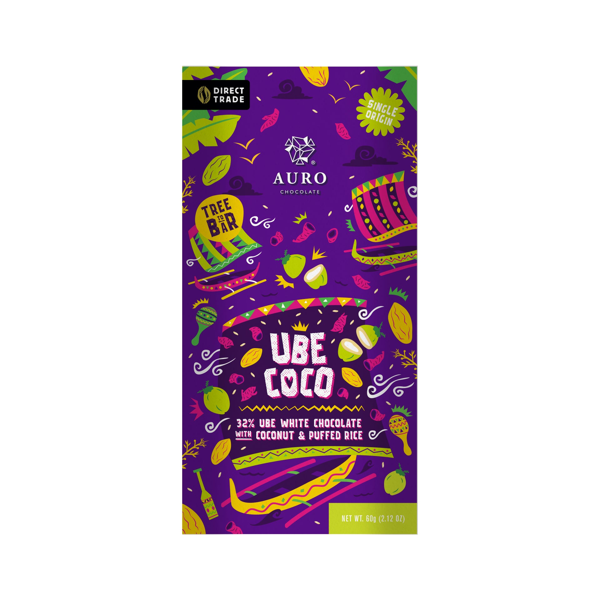 32% Ube Coco White Chocolate and Puffed Rice (60G)