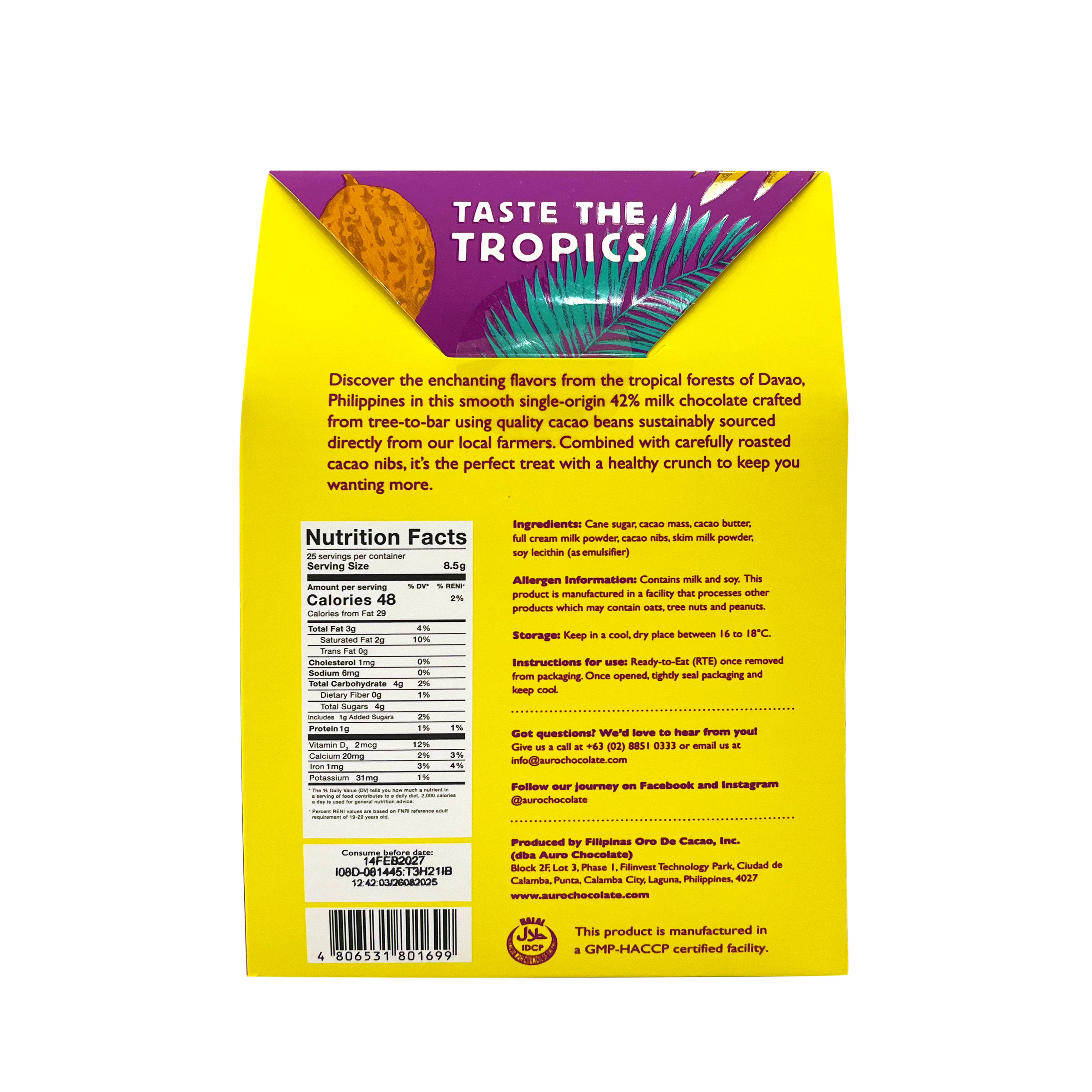 42% Milk Chocolate w/ Nibs Pack of 25 x 8.5G